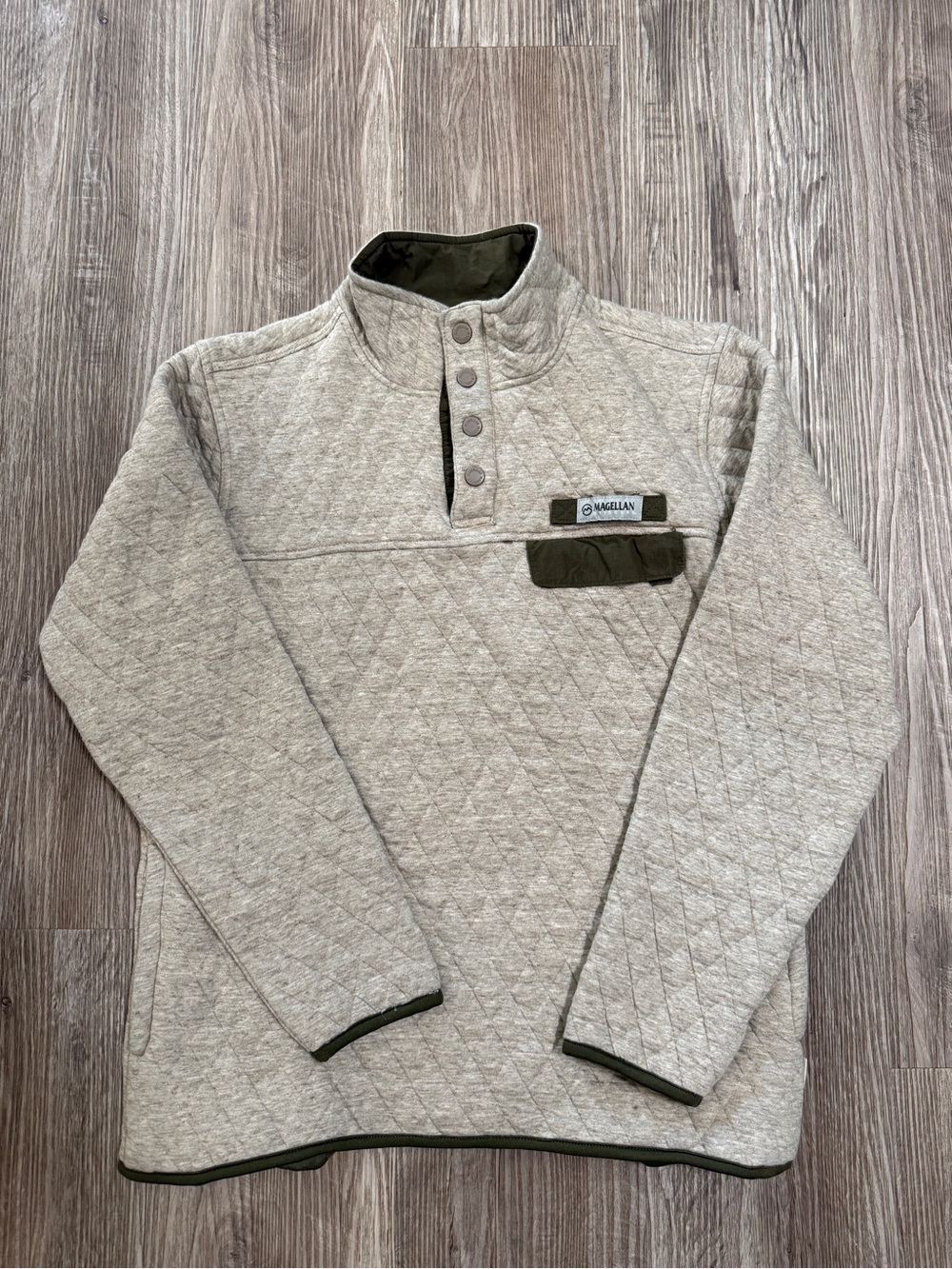 Magellan Outdoors Jacket in Taupe with Olive Trim